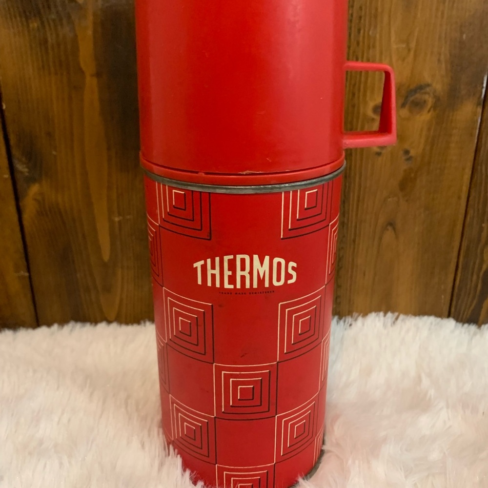 Thermos Red Geometric Insulated Bottle-1960s